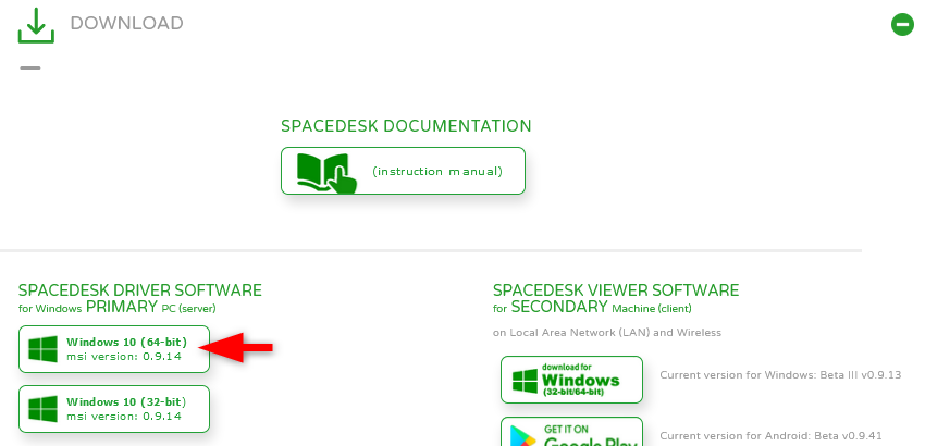 Spacedesk Download screen